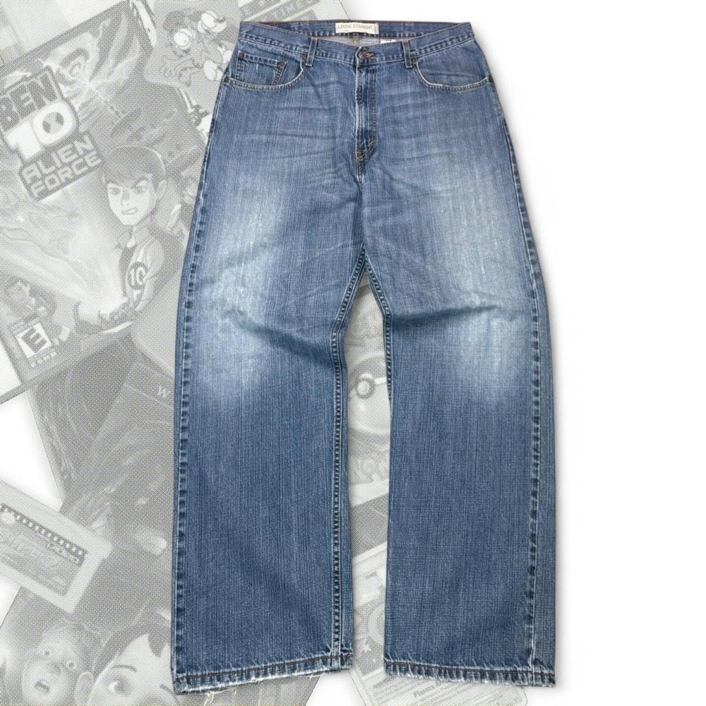 Vintage Levi 569 Loose Straight Baggy Wide Leg Jeans Light Blue 38x30 Y2K Skater